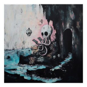 Poster Octopus Crâne Tarot Witchy AI Art Sem Gloss