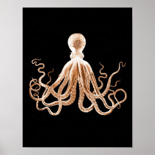 Poster Octopus kraken plage côtière de l'océan noir