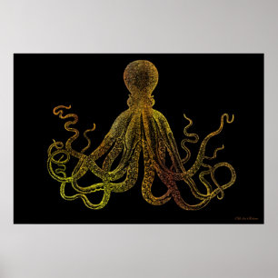 Poster Octopus vintage En Noir Et Or