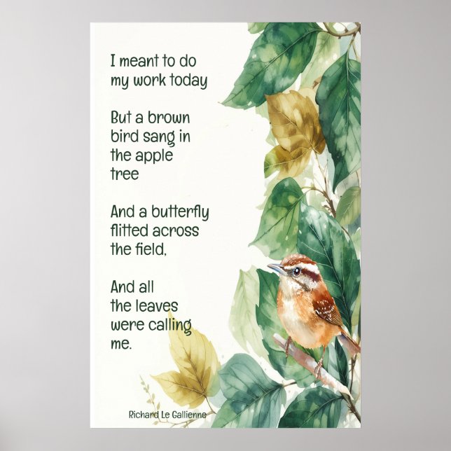 Poster Ode to Spring Poem with Brown Bird Wren (Devant)
