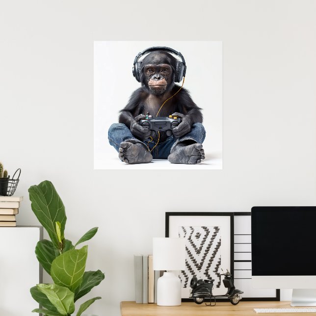 Poster oder Download Gamer Chimp für Kinder (Heimbüro)