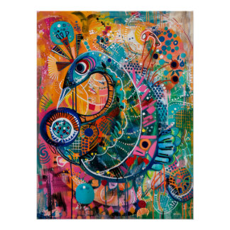 Poster Odyssée Fantaisiste En Motifs Vibrants