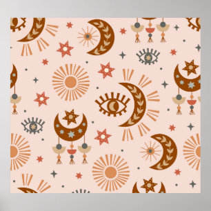 Poster Oeil céleste, lune, motif du soleil.