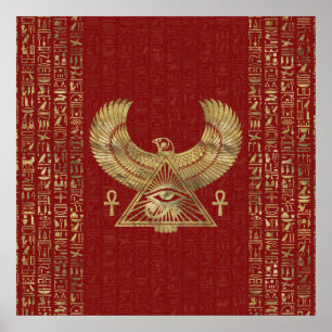 Poster Oeil d'or de Horus - de Wadjet sur le cuir rouge