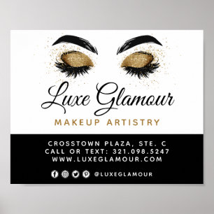 Poster OEil doré brillant Brows Beauté Bar Signalisation