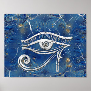 Poster Oeil égyptien argenté de Horus sur le marbre bleu