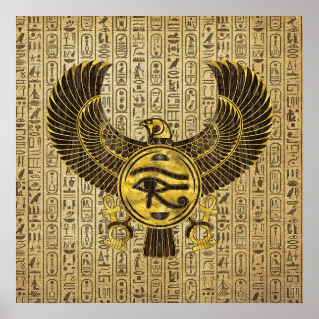 Poster OEil égyptien de Horus - Wadjet or et bois (Devant)