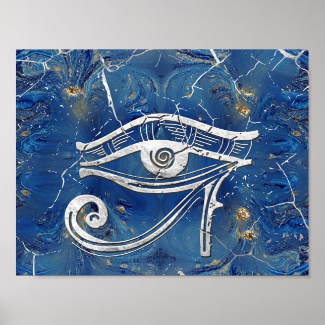 Poster OEil égyptien en argent sur marbre bleu (Devant)