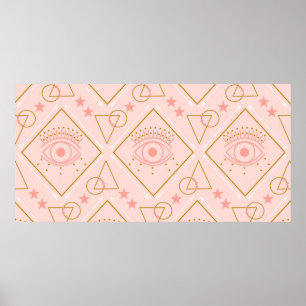 Poster Oeil rose et or et éléments géométriques dans la m