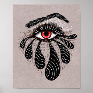 Poster Oeil rouge Larmes noires gothique