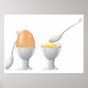 Poster Œuf à la Coque dans un Coquetier avec Cuillère en 
