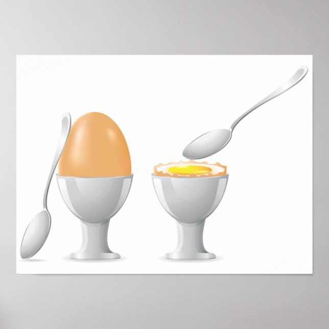 Poster Œuf à la Coque dans un Coquetier avec Cuillère en  (Devant)