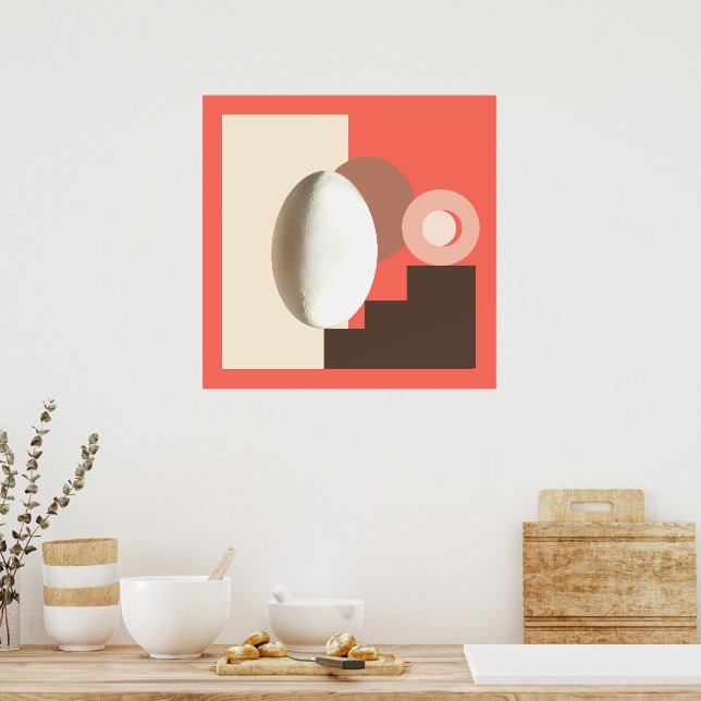 Poster Œuf blanc Design Bauhaus Moderne Saumon  (Cuisine)
