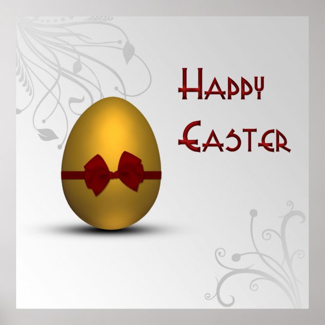 Poster OEuf de Pâques doré avec Motif de fleurs de cou (Devant)