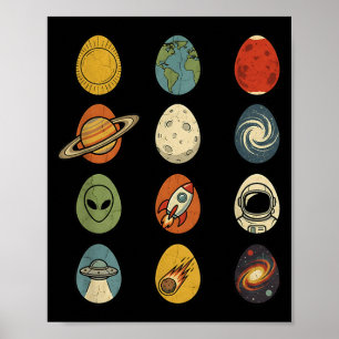 Poster Œuf de Pâques Rétro Univers Espace Planètes Galaxi