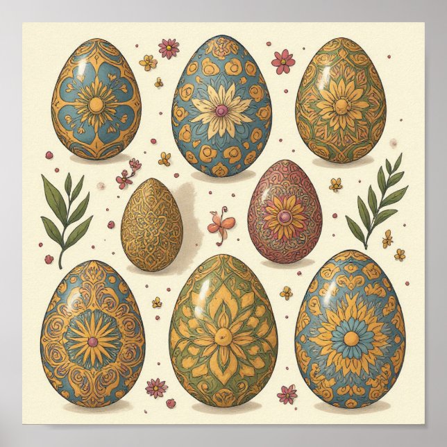 Poster Oeuf Mandala - Design Floral Boho complexe (Devant)