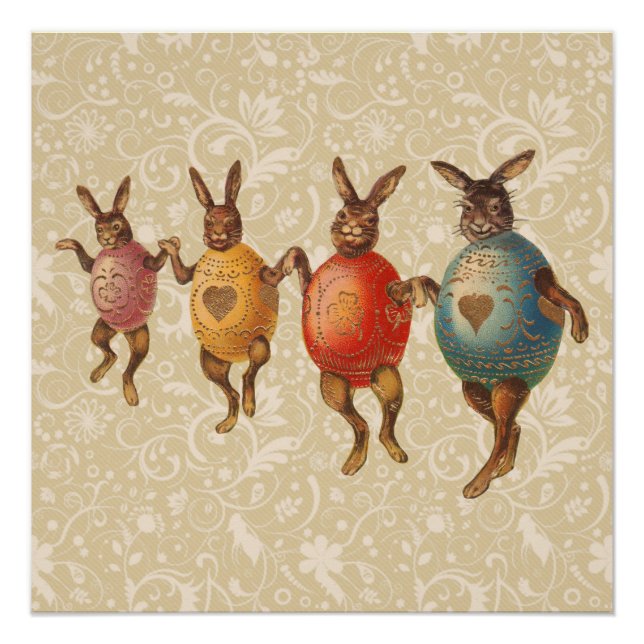 Poster Oeufs dansants lapins de Pâques (Devant)