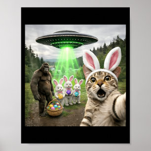 Poster Œufs de Pâques drôles Alien UFO Chat Selfie Lapin