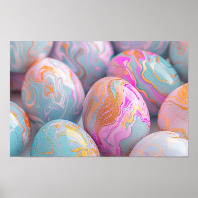 Poster OEufs de Pâques marbrés pastel (Devant)