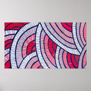 Poster OEuvre abstraite rouge, blanche, noire et rose