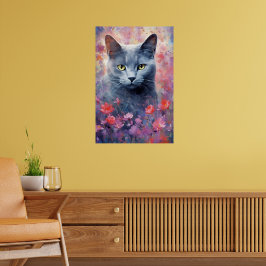 Poster OEuvre d'aquarelle colorée du chat bleu russe