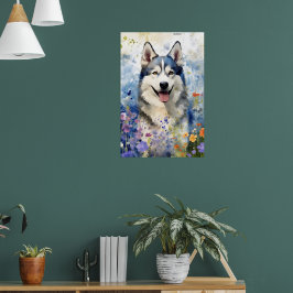 Poster OEuvre d'aquarelle colorée Husky