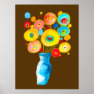 Poster OEuvre d'aquarelle de fleurs funky