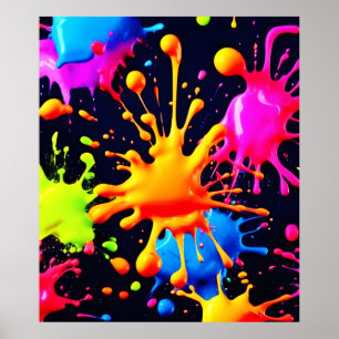 Poster Oeuvre d'art abstraite au pinceau de peinture néon