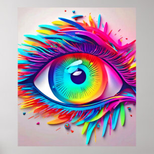 Poster Œuvre d'art abstraite d'œil néon vibrant