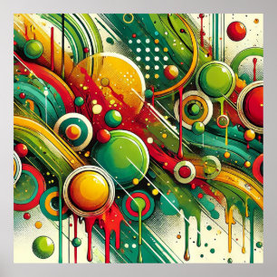 Poster Œuvre d'art abstraite dynamique avec des cercles c