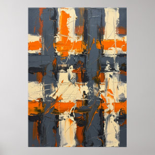 Poster Œuvre d'art abstraite texturée orange et grise