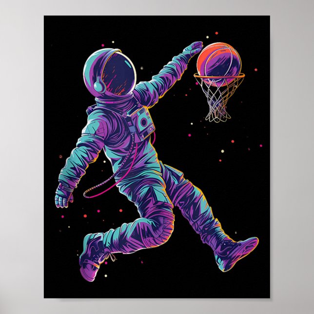 Poster Œuvre d'art de basket-ball Astronaute Slam Dunk Jo (Devant)