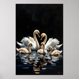 Poster Œuvre d'art de la famille de cygnes sur le lac noi