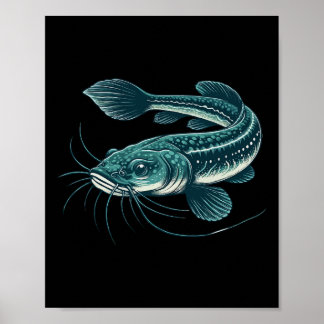 Poster Œuvre d'art de pêche vintage Poisson-chat marcheur