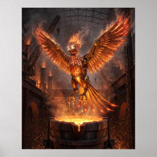 Poster Œuvre d'art de Phénix de cuivre à mouvement d'horl