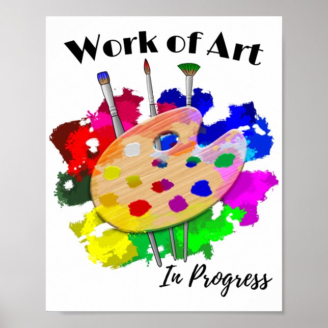 Poster Oeuvre D'Art En Cours Pinceaux De Palette Artiste (Devant)