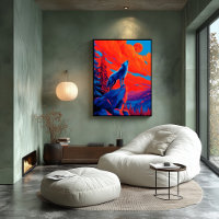 Œuvre d'art expressionniste Loup sous la Lune cram