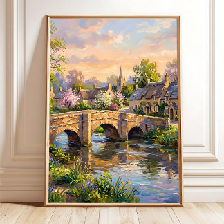 Poster Œuvre d'art impressionniste de village printanier