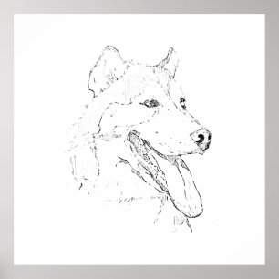 Poster Œuvre d'art murale à l'encre de Husky – Dessin au 