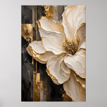 Œuvre d'art murale abstraite florale crème et or