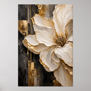 Poster Œuvre d'art murale abstraite florale crème et or