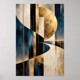Poster Œuvre d'art murale abstraite géométrique Navy Gold