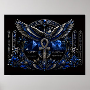Poster Œuvre d'art murale Aile Ankh Argent Bleu du Patrim