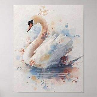 Poster Œuvre d'art murale aquarelle élégant cygne