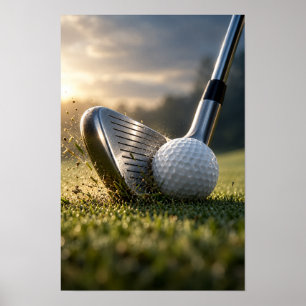 Poster Œuvre d'art murale Balle de golf et Club de fer –