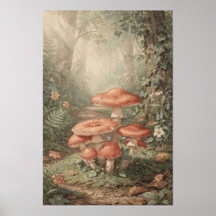 Poster Œuvre d'art murale de chemin forestier aux champig