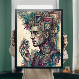 Poster Œuvre d'art murale de galaxie cristalline surréali