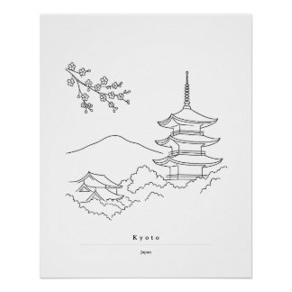 Poster Œuvre d'art murale de Kyoto minimaliste | Estampe