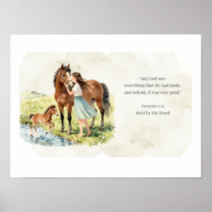 Poster Œuvre d'art murale de la famille de chevaux tenue