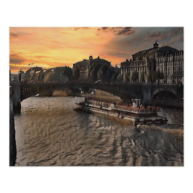 Poster Œuvre d'art murale de la rivière de Paris paysage  (Devant)